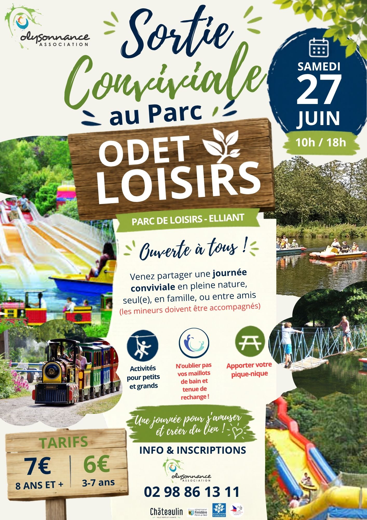 Ne manquez pas la sortie conviviale au parc de l&rsquo;Odet le SAMEDI 27 JUIN 2026, en famille, en duo ou en solo (mineurs accompagnés)!!!! Attractions en coopération et promenade en pleine nature! Que du Bonheur!!!
