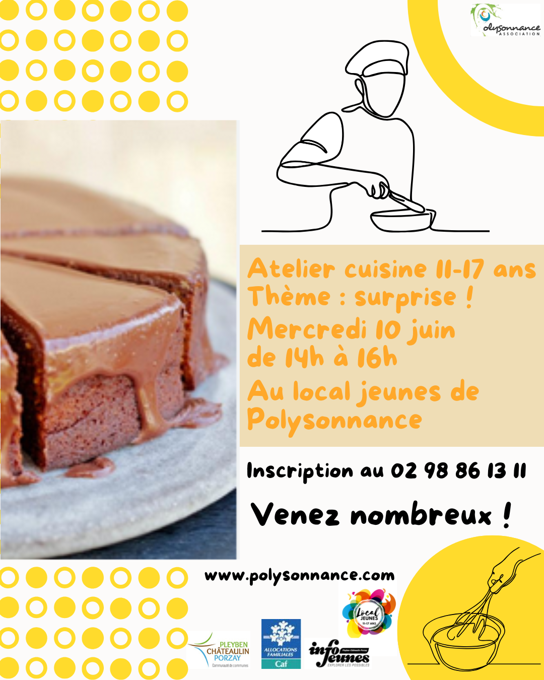 Atelier cuisine au Local Jeunes pour les mineurs non accompagnés de 11 à 17 ans le Mercredi 10 juin de 14h à 16h. Info: 02 98 86 13 11