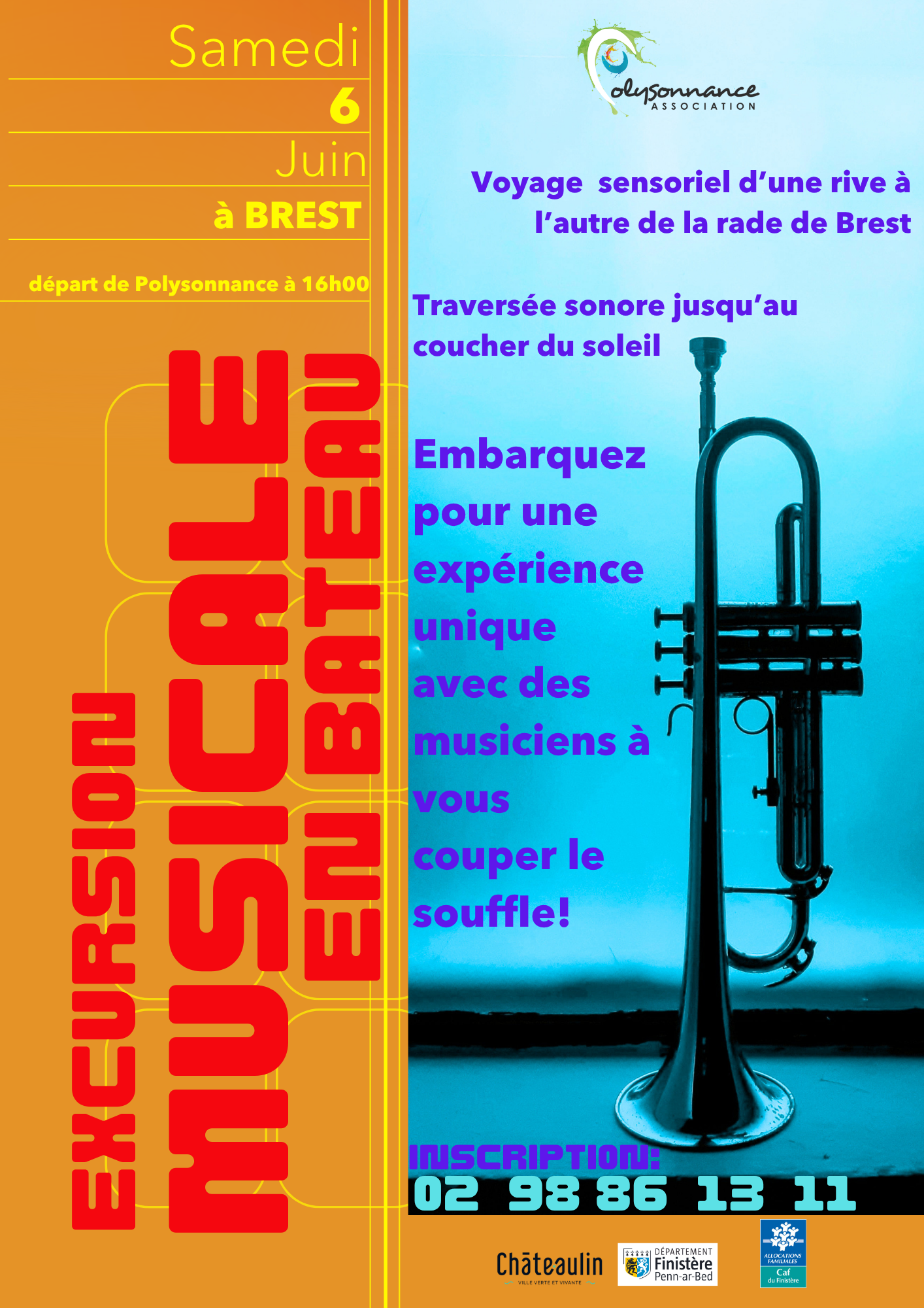 Sortie à ne pas manquer le samedi 6 juin: excursion musicale en bateau en rade de Brest! info: 02 98 86 13 11