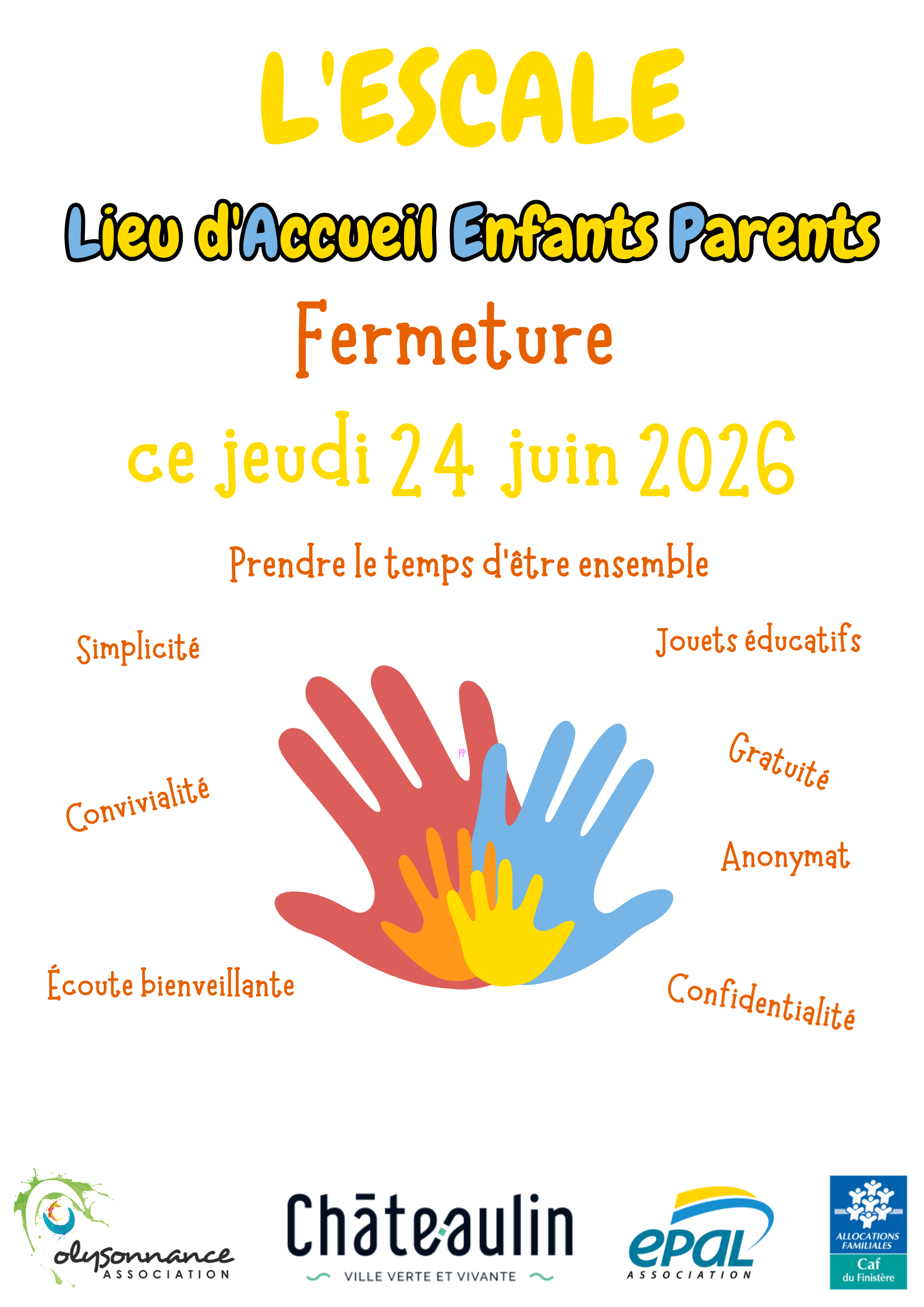 Fermeture exceptionnelle de l&rsquo;ESCALE ce jeudi 24 juin, en raison des fortes chaleurs. Merci de votre compréhension.