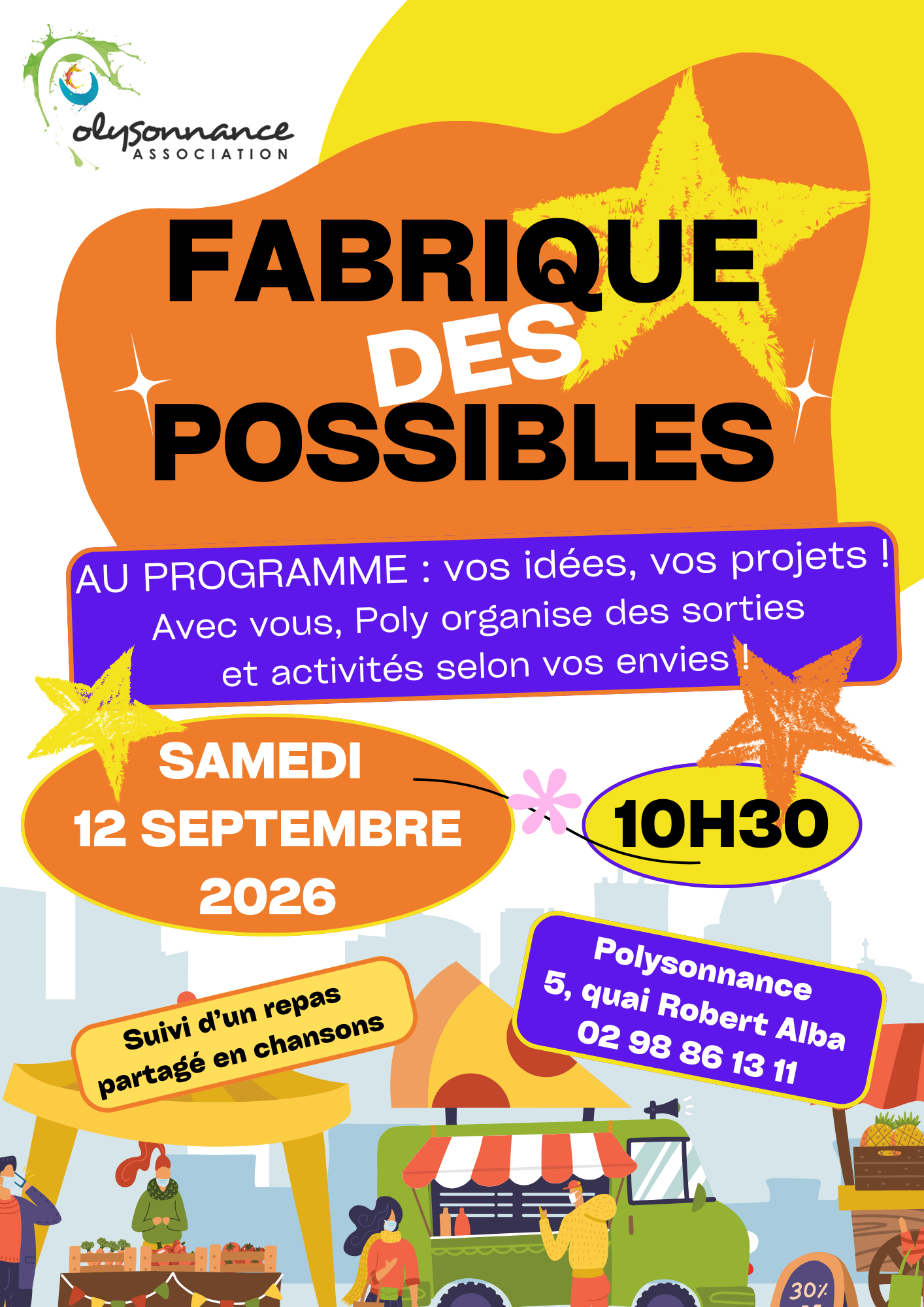 Premier rendez-vous de la rentrée à ne pas manquer: la Fabrique des Possibles au Local Jeunes de Polysonnance. Un moment convivial pour réaliser vos projets de sorties, d&rsquo;activités, de séjours… Info: 02 98 86 13 11