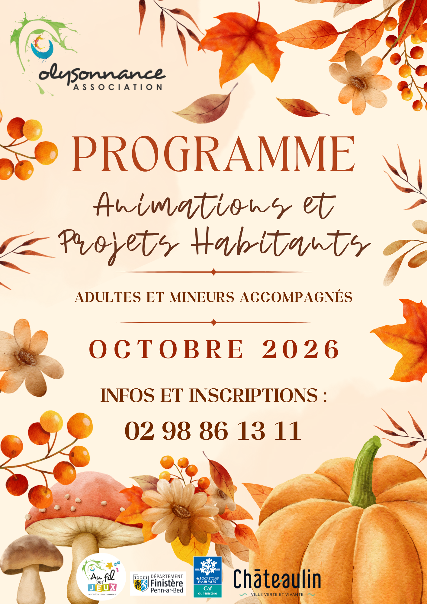 Voici le programme des animations et projets habitants pour le mois d&rsquo;octobre!!! inscriptions: 02 98 86 13 11