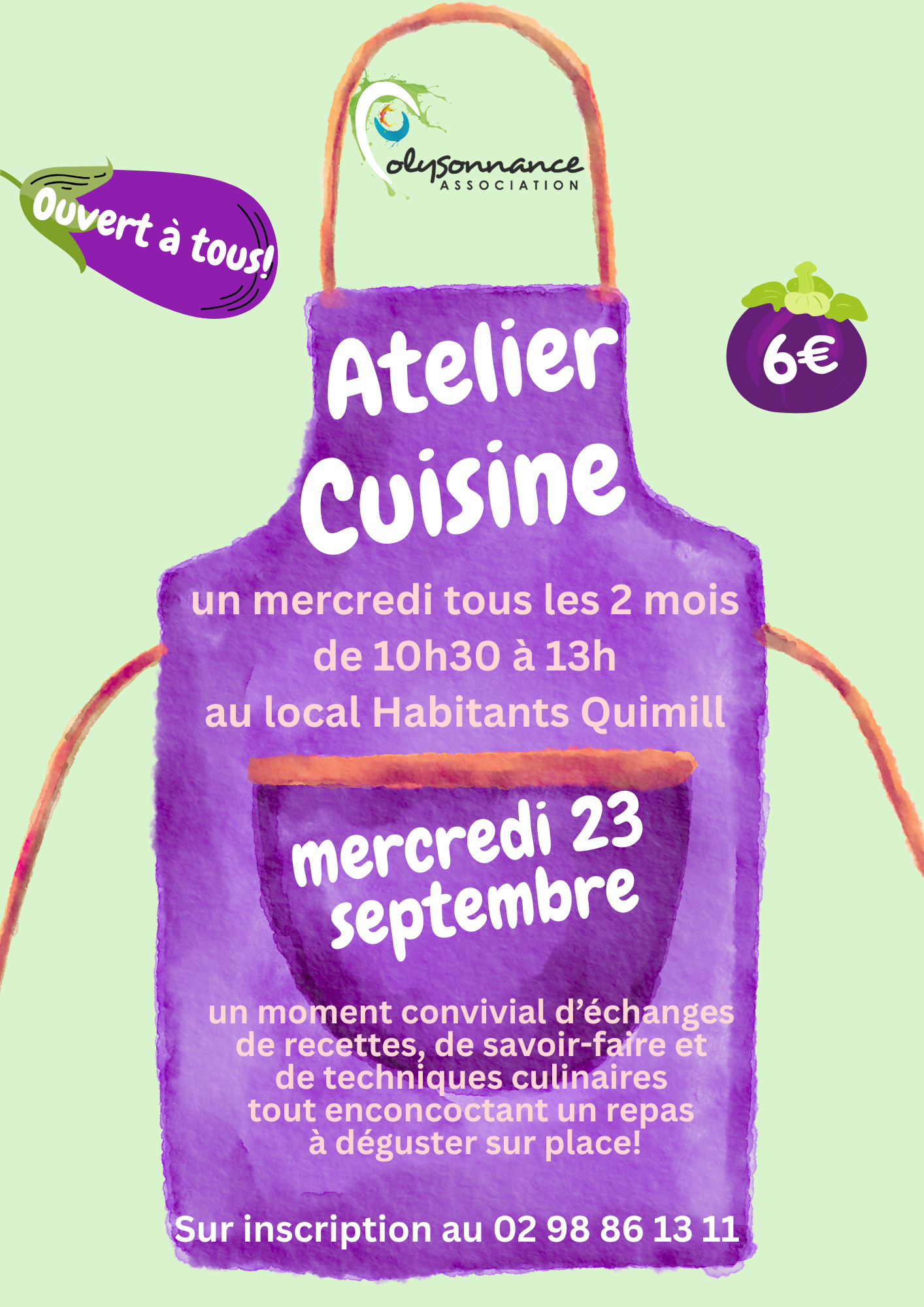 Hummm!!! ça sent rudement bon au local Quimill!!! C&rsquo;est l&rsquo;atelier cuisine !!!! Renseignements et inscriptions: 02 98 86 13 11