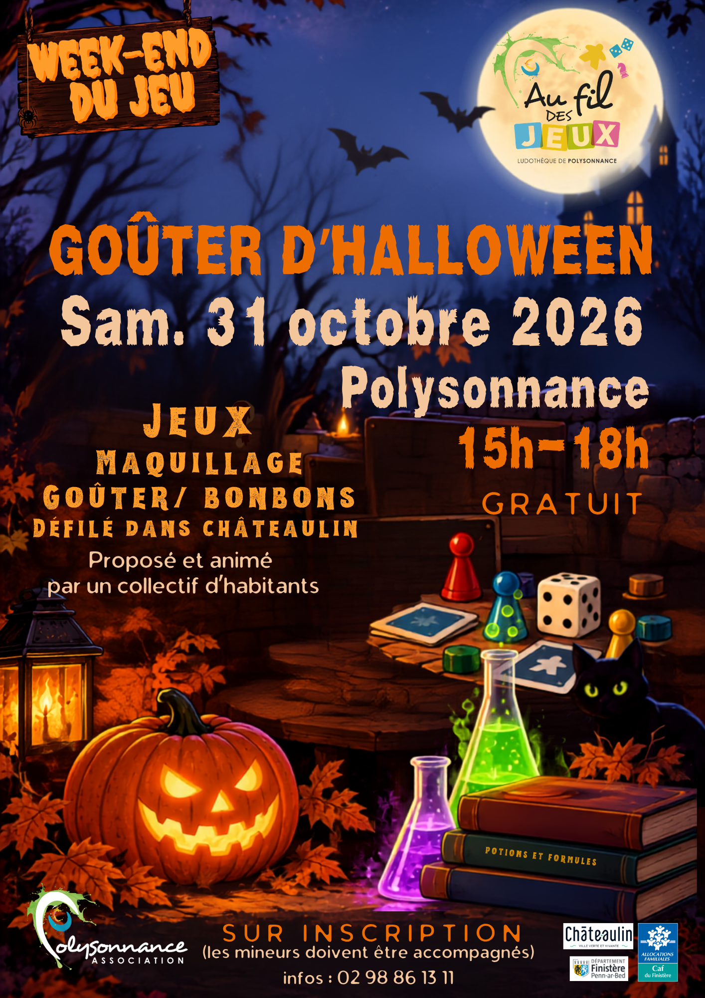 Rendez-vous pour un goûter effrayant et totalement délirant à Polysonnance le samedi 31 octobre! Venez fêter halloween de 15h à 18h, c&rsquo;est gratuit et ouvert à tous (mineurs accompagnés)!!!! Inscriptions: 02 98 86 13 11