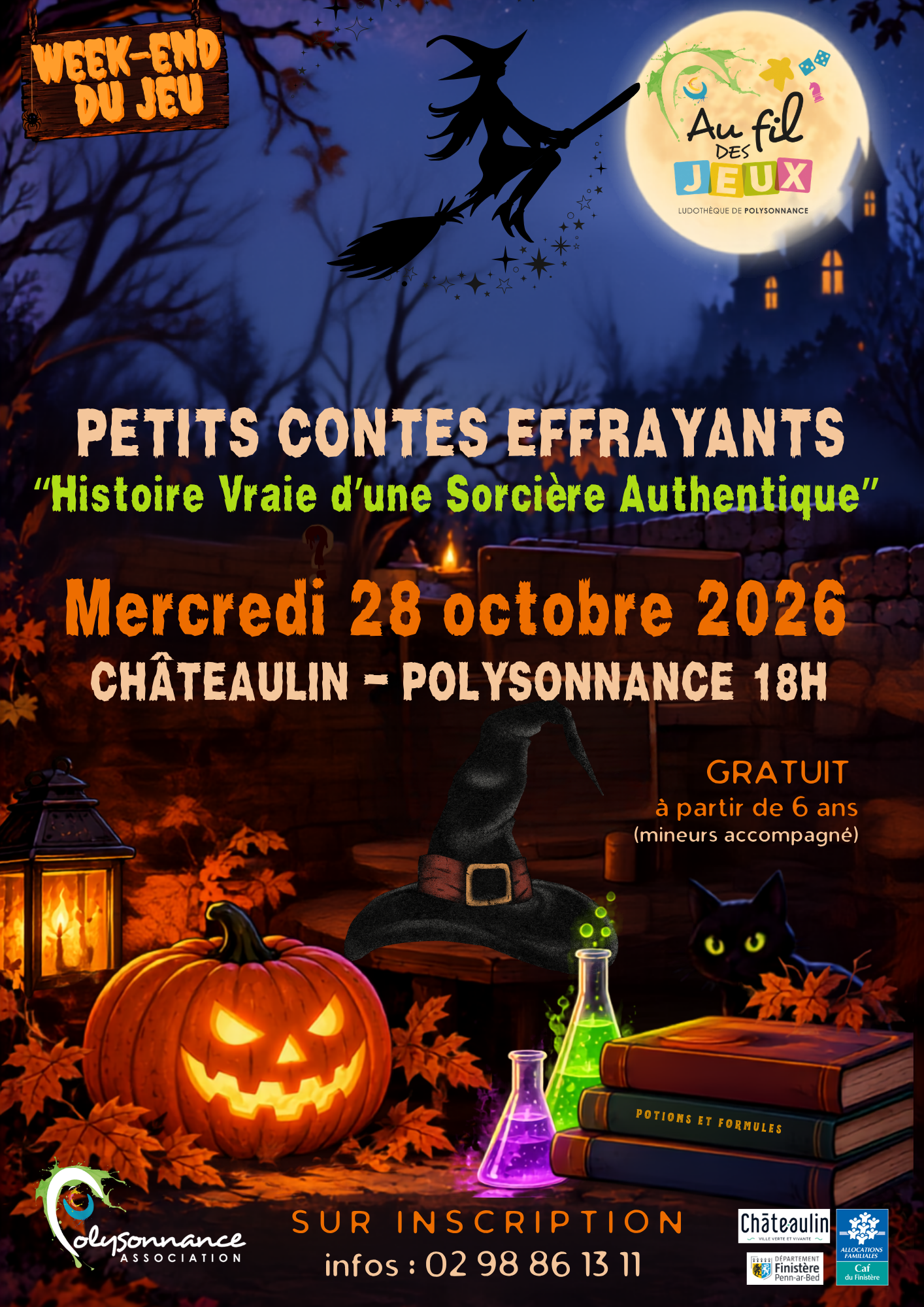 Il reste de la place pour ce spectacle de contes pour petits monstres à partir de 6 ans mais aussi pour adultes terrifiants!!!! N&rsquo;attendez plus!!! Sur inscription au 02 98 86 13 11
